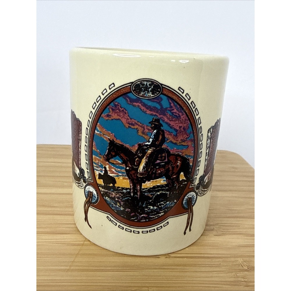 Vintage Jackson Hole Wyoming Coffee Mug Cowboy Horses Boots Souvenir